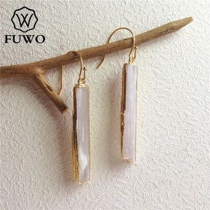 Fuwo Wholesale Natural Selenite Earringsgoldenメッキの生のクリスタルブレードダングルイヤリングジュエリー5ペアアロットER024 240410