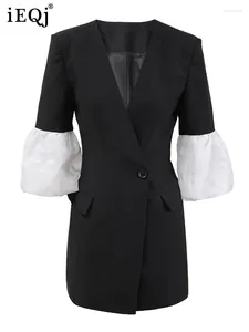 Women's Suits Fashion Women Blazer N-neck Three Quarter Sleeves Contrast Color Waist Retraction Slim Suit Jackets Summer 2024 CPDB053