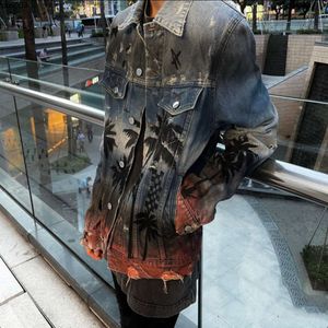 Orange Home High Quality Style Coconut Tree Denim Rendered Print Gradient Coat Street Correct Version