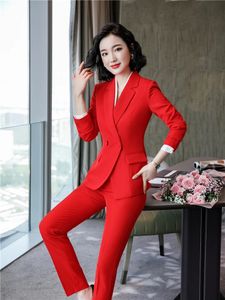 Kvinnors eleganta kostymer byxor och formella blazeruppsättningar 2 stycken Business Outfits For Office Ladies Suit Set Fall 240403