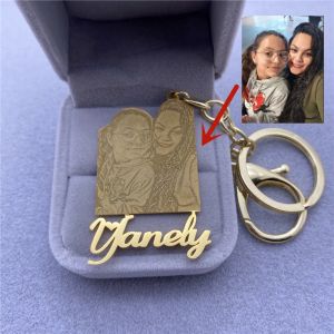 Anéis Chave de imagem personalizada para mulheres Nome de aço inoxidável personalizado Chave personalizado Placa de nome de ouro personalizada Keychian Bridesmaid Presente