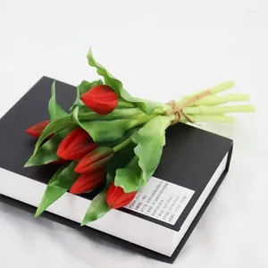 Dekorativa blommor Simulerade mjuka tulpanblommor PE Latex Silikon Touch 9-huvud