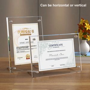 Frame Clear Acrylic Tabletop Picture Frame Frameless Picture Frame Certificate Camp Poster Display Stand Frame Rectangle Paper Holder