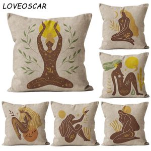 Pillow Yoga Nordic Abstract Persian Morocco Cover Women Lady Character Home Comfort Decor Living Room Sofa Throw