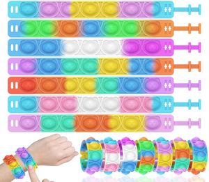 Push Bubble Bracelet Toy Silicone Rainbow Color Wristband Antistress Sensory Press s Simple Kids ring adults anxiety Gift4106295