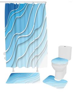 Shower Curtains Blue White Gradient Abstract Waterproof Bathroom Curtain Bath Toilet Cover Mat Rug Carpet Set Home Accessories