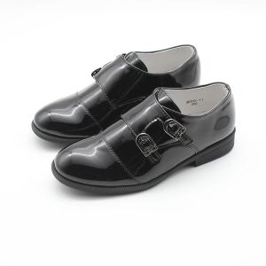 Sneakers New Kids Little/Big Boys Slip on Monk Strap School Uniform Formal Black Shoes for Wedding Communion Prom Reveal Double Mo