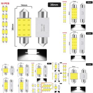 2024 2024 10 PCS C5W LED -Glühbirne C10W -Feston 31/36/39/41/42mm 12 V COB 7000K Weißes Auto Innenraum Dome Reading Lights Trunk Nict Plate Lampe