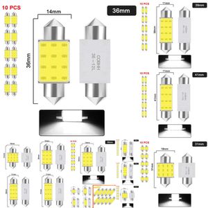 2024 2024 10 PCS C5W LED電球C10Wフェストーン31/36/39/41/42mm 12Vコブ7000Kホワイトカーインテリアドームリーディングライトトランクナンバープレートランプ