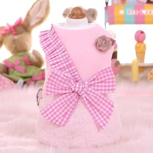 Dog Apparel Clothes Winter Coat Cat Wadded Jacket Puppy Parkas Pet Clothing For Dogs And Cats Plaid Bow Small Dress