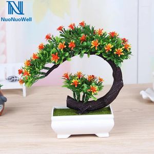 Dekorative Blumen Nuonuowell Bonsai Mini -Baumblume in weißer Topfkunstpflanze Dekoration für Büro/Zuhause 5 Farben Wählen Sie lebenseik