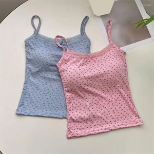 Camisoles Tanks Kvinnor vadderade tankar Toppar Stylish Women's Lace Trim med Bow Decor Sexig rygglös gröda för sommaren