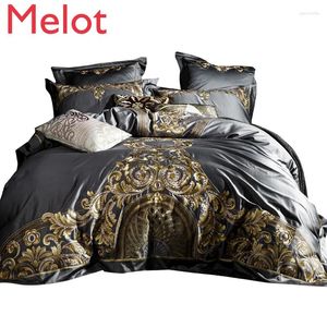 Bedding Sets High-End Long-Staple Cotton Four-Piece Set Satin All Pure Solid Color Simple Bed Cover