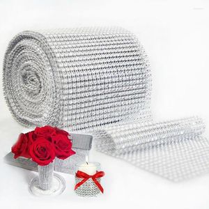 Party Decoration 1 Roll 9M 12CM Bling Diamond Mesh Wrap Ribbon Silver Rhinestone Tape Tulle Crystal Cake Wedding