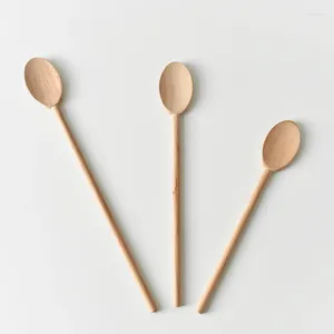 Spoons Natural Wooden Honey Spoon Extended Version Of Beech Wood Soup Juice Tea Ice Scoop Kitchen Accessories