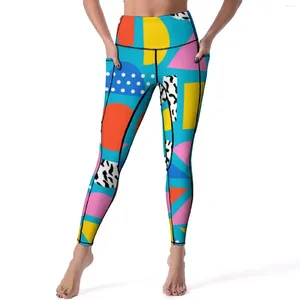 Aktive Hosen Memphis Retro Leggings Geometrische farbenfrohe Muster hoher Taille Yoga Casual Dehne Legging Grafik -Fitnessstudio -Spannungen