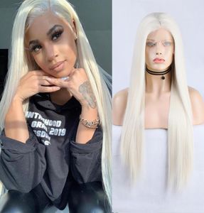 LX Brand 60 Platinum Blonde Wig Long шелковистый шелковистый прямой парики для женщин с высоким температурным волокном синтетической кружевной кружев