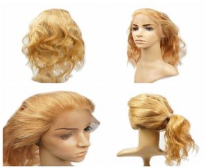 PRE PLOCKED 360 LACE FRONTAL MED HÅR BUNDLAR Honung Blond 27 Body Wave Hair Weft med 360 spets frontal blekt knut1044530