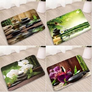 Bath Mats Zen Stone Scenery Bathroom Mat Green Bamboo Leaves Flowers Plants Koi Goldfish Home Decor Doormats Bedroom Kitchen Non-Slip Rugs