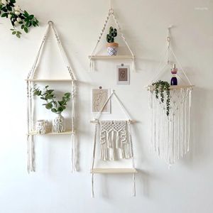 Dekorative Teller Makrame Wand Hanging Regal Boho Wohnkultur Regale auf Holzpflanze Blumenkapsel für lebendige Schlafzimmer Christamas Geschenk