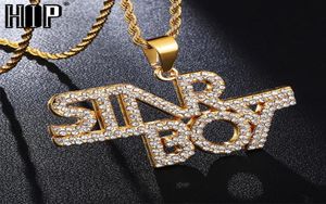 Hip Hop Gold Color Letters Words Bling Full Rhinestoned Iced Out Rope Chain Pendants Halsband för män smycken2394465