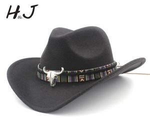 Donne uomini in lana cavoca di cowboy western rollup largo brim cowgirl jazz equestre sombrero berretto con nappe Tauren Ribbon5735367