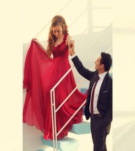 Suudi Arabistan Uzun Gelinlikler Şifon Aplikes Vestido de Noiva Kırmızı Gelinlikler Omuz Kapalı Omuz Casamento Düğün Dres4037431