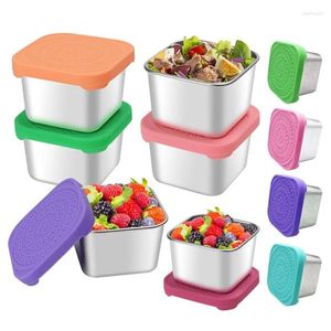 Lagringsflaskor 304 Rostfritt stål Crisper Lunch Box For Children Silicone Lid Sealed Snack Containers Portable Square Sauce Cup