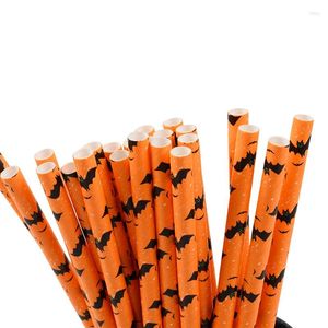 Disposable Cups Straws 25pcs Black Orange Paper Drinking Ghost Pumpkin Straw For Halloween Party Festival Bar Supplies