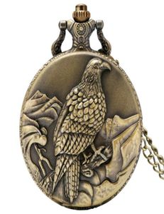 Классические антикварные 3D Big Eagle Bird Pocket Watch Retro Bronze Quartz Analog Watche Chaile Chain для мужчин Женщины подарок 9489469