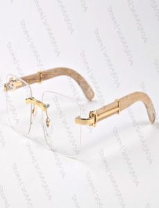 WholeFrance Marka Ahşap Güneş Gözlüğü Vintage Siyah Kahverengi Clear Lens Tasarımcı Rimless Buffahorn Gözlükleri Bambu Güneş Gözlüğü Lunette1345359