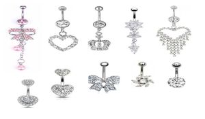 10Pcs Dangle Belly Button Rings Kit Fashionable Stainless Steel Navel Barbells CZ Body Piercing Jewellery For Women7910835