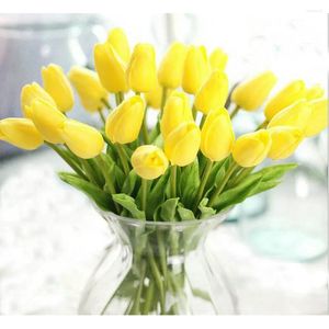 Decorative Flowers 29pcs/lot PU Real Touch Mini Tulips Artificial Wedding Home Decoration Flower 8 Color (no Vase)