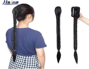 HAIRRO 21''Synthetic Hair Braided Plaited Fishtail Fishbone Drawstring Ponytail Clip In Hair Extension Black Brown Color Chignon 2101086505779
