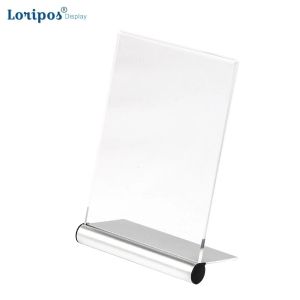 Frame A4 L Shape Plastic Clear Acrylic Sign Display Paper Counter Card Menu Holder Stand Display Table Number Card Metal Photo Holder
