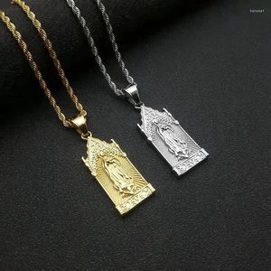 Hänge halsband Hip Hop Gold Silver Color 316l Rostfritt stål Ortodox Church Jungfru Mary Pendants Halsband för män Kvinnsmycken