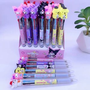 Stifte 48pcs kreativer Cartoon Melodie Kuromi Tricolor Kugelschreiber Süßes Silikonfarbener Schüler Schreibstift Schreibweise kleines Geschenk