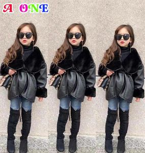 Winter baby girls PU Coat kids coat toddler jackets fashion PU bomber jacket Motorcycle jacket Fur outwear for girls Y200901318Y2836393