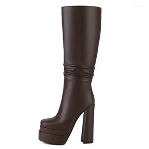 Boots 2024 Super High Heels Double Platform Женщины колена осень зимняя вечеринка танцевать женские туфли размером 34-43