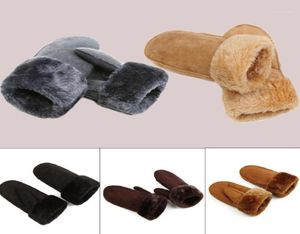 Five Fingers Gloves Women Warm Real Sheepskin Mittens Fur Wrist Trim Ladies Fashion Matte PU Leather Winter Soft Glove19190130