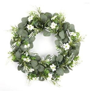 Decorative Flowers Simulation Wearth Eucalyptus Leaf Grass Ring Wreath Decoration Garland Wall Hanging Silk Cloth Champagne Orange Durable