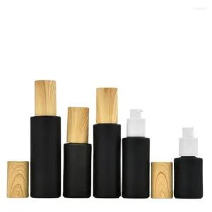 Storage Bottles 10pcs Mist Spray Bottle Matte Black Cosmetic Refillable False Wood Lid White Pump Glass Lotion 30ML40ml50ml60ml80ml100ML