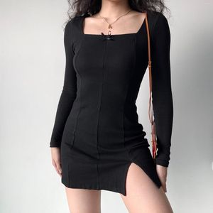 Abiti casual diventa ragazza sexy abito nero magro