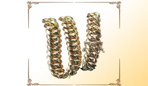 Miami Cuban Link Chain 18k Gold Plated Halskette Punk Edelstahl Schmuck Halsketten9035756