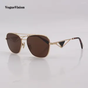 Sunglasses Metal Double Bar Frame SQUARE For Man Women Gradient Lens Fashion Eyewear Uv400 Side Triangle Decoration Unisex