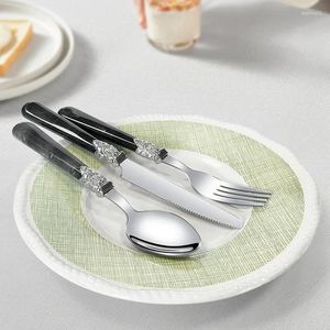 Dinnerware Sets 4Pcs/Set Stainless Steel Flatware Knife Fork Spoon Marble Plastic Handle Household Light Luxury Dessert Scoop Steak Knives