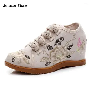 Casual Shoes Embroidered Increased High Heel Retro-ancient Ethnic Style Leisure Chinese Old Beijing Cloth Shoe Women Flower Sneakers