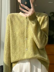 Magliette da donna addonee primavera estate da donna maglione o scollo a maniche lunghe cardigan in lana morbida maglieria coreana