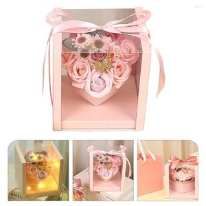 Flores decorativas de óleo essencial flor rosa box box presente mãe presente presente cesta de aniversário mulheres