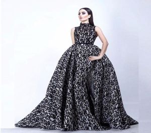 Fashion Vestidos de Formature schwarz -weißes Abendkleid Hochkragen Ärmel und Meerjungfrau Abschlussballkleider mit Überwachung1597311